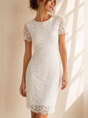 Lauren Ralph Lauren Ivory Lace Midi Sheath Dress